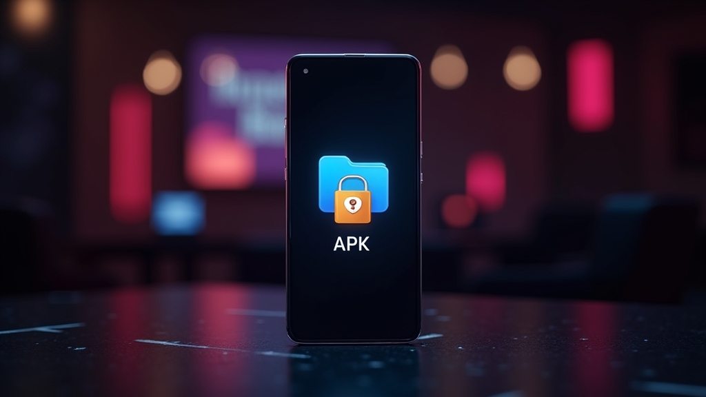 Telefon z plikiem APK do instalacji na Androidzie i ikoną bezpieczeństwa